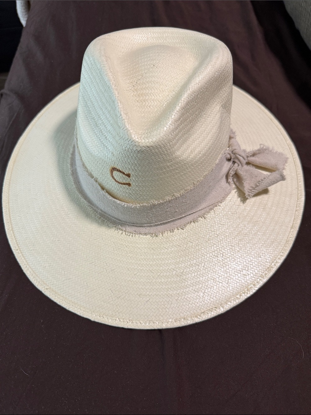 Cream Wide-Brim Straw Hat with Frayed Band